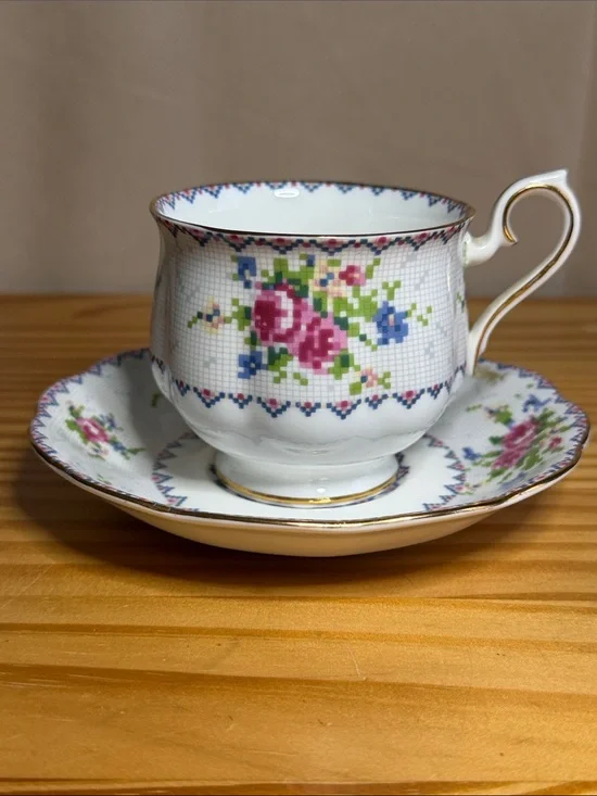 Vintage Royal Albert Petit Point Teacup & Saucer Set Fine Bone China England