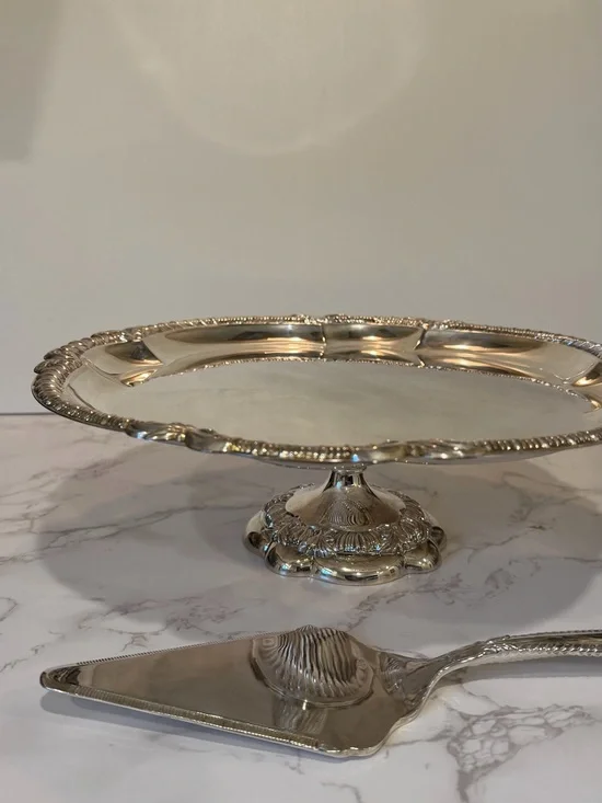 Vintage Silver Plated Pedestal Cake Stand w/ Server by Royal Gallery of Silver