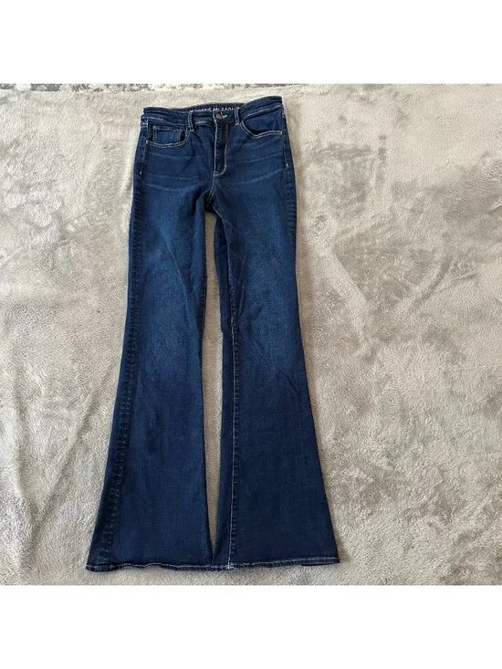 American Eagle Highest Rise Flare Dark Wash Jeans 6 X-Long Tall Stretch