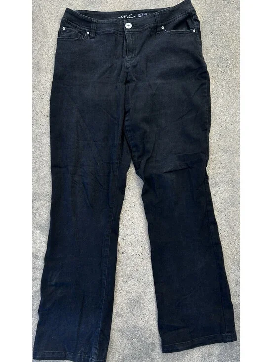 INC Regular Fit Boot Leg curvy Black Denim Jeans Women's 8 Silver Tag