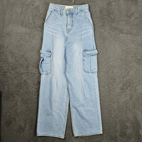 The Frankie Shop Womens Light Wash High Rise Wide Leg Cargo Jeans Size‎ S Blue