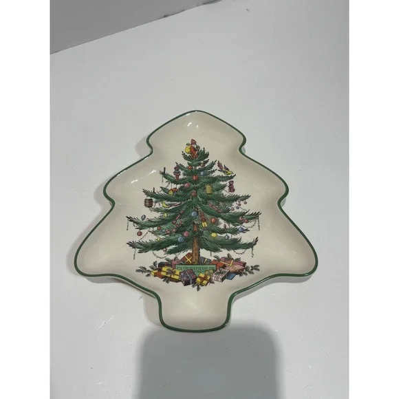 Spode Christmas Tree Serving Dish 9.5in White Tree Shaped S3324