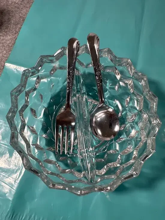 Fostoria American pattern crystal divided dish for relishes, jams, or condiments