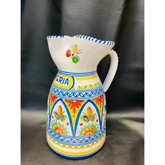 Ceramical Puente Spain Sangria Pitcher 10.5in Hand Painted Ceramic Mediterranean