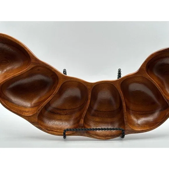 Vintage Monkey Pod Wood Serving Tray 6 Compartment MCM Bowl