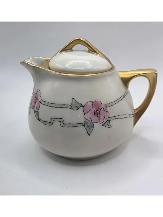 Vintage Epiag Royal Czech Covered Creamer Pink Floral Gold Gilt Porcelain
