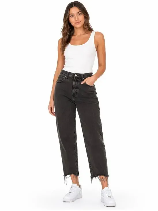 Madewell The Perfect Vintage Straight Jeans gray raw hem Size 29 DRM