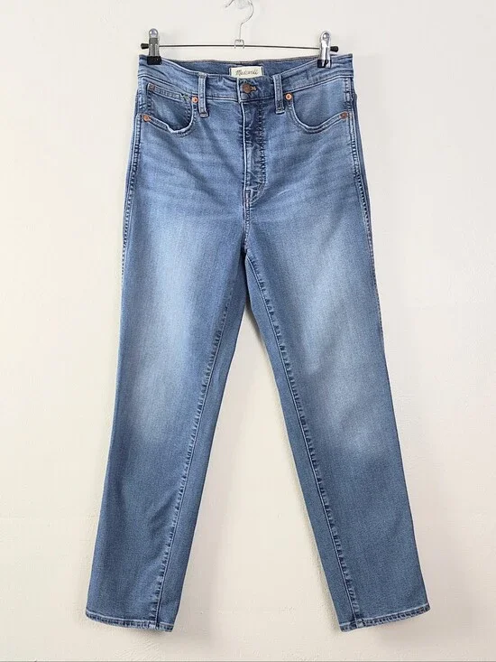 Madewell Stovepipe Jeans Size 27 Straight Leg High Rise Leaside Wash Blue Denim