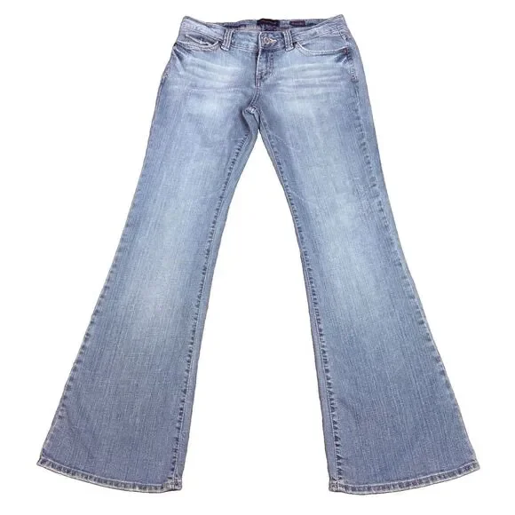 Aeropostale Flare Jeans Womens 3/4S Light Wash Low Rise Y2K Stretch Denim Flap
