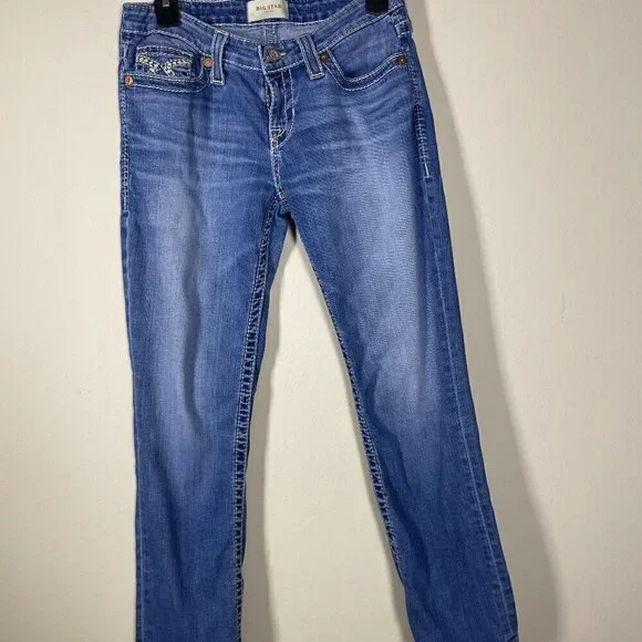 Big Star Rikki Low Rise Fit Jeans Women 27 Back Pocket Design Straight Leg!