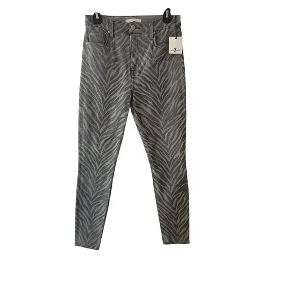 7‎ For All Mankind High Waist Ankle Skinny Jeans Metallic Zebra Size 28 NWT NEW