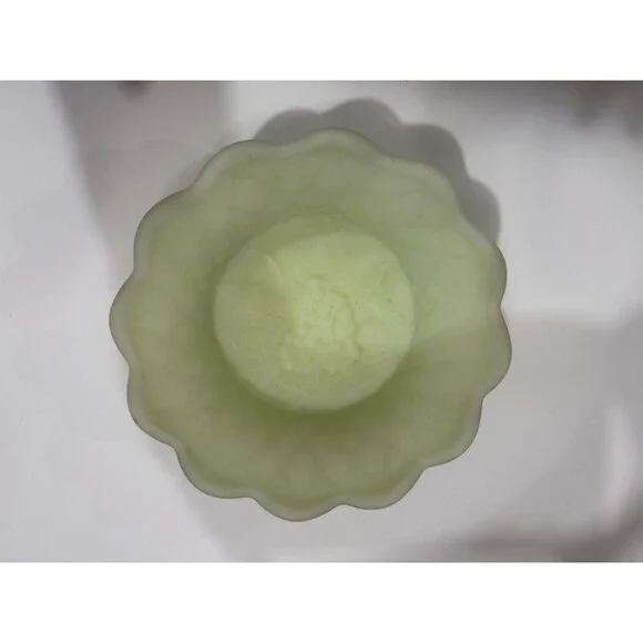 Vintage Fenton Custard Lime Frosted Flower Bowl Glass Ruffled Uranium