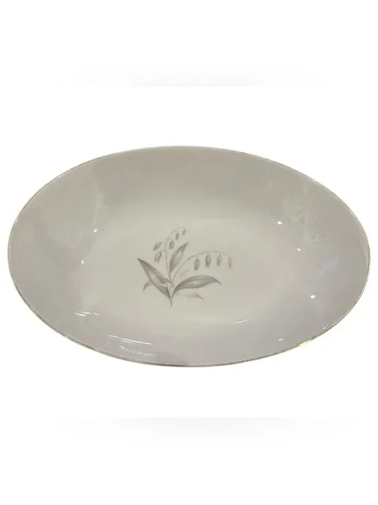 60s KAYSONS GOLDEN RHAPSODY WHITE PORCELAIN OVAL BOWL FLORAL PATTERN GOLD ACCENT