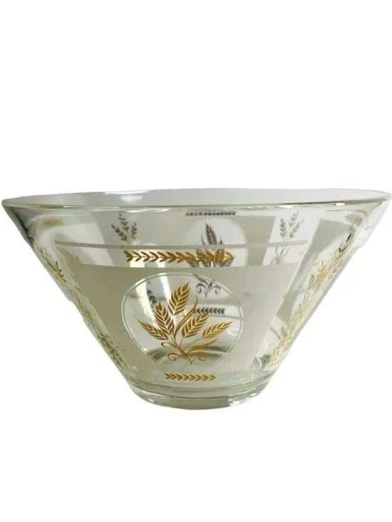 Vintage Hazel Atlas Golden Wheat Large Glass Serving Bowl MCM 10.5