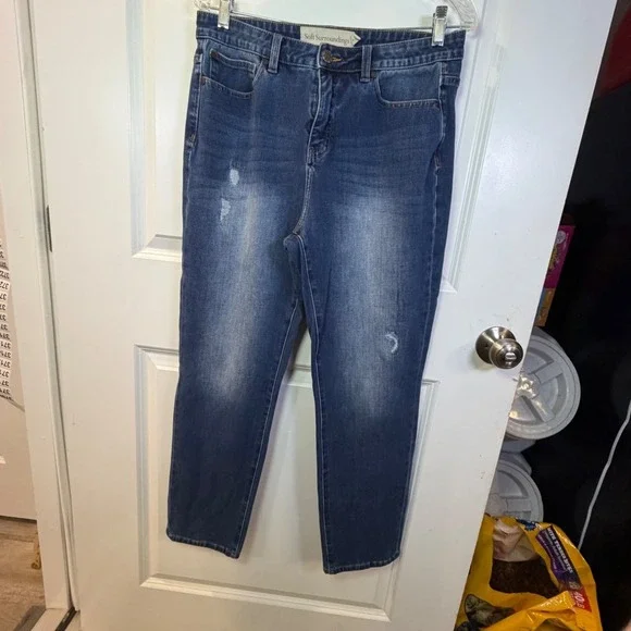 Soft‎ Surroundings Women Jeans Distressed Straight Leg Blue Size 8