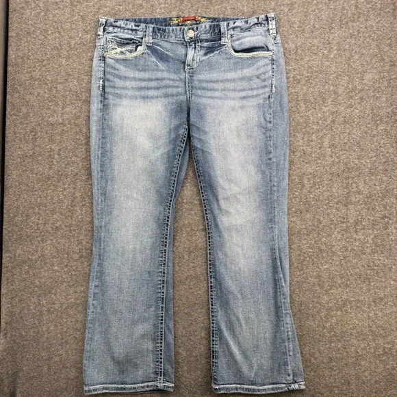 Maurices Womens 20RGL Bootcut Jeans Medium Wash Embroidered Stretch Denim