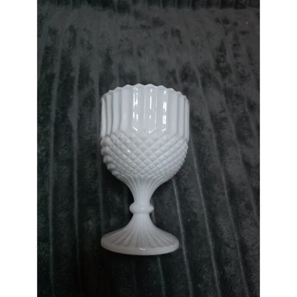 Vintage Milk Glass Diamond Pt. Hobnail Pedestal Compote Chalice/Dish/Vase/Bowl