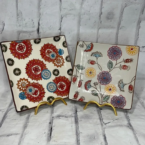 Signes Grimalt Square Plates Set of 2 Bohemian Print Decorative Serving Painted