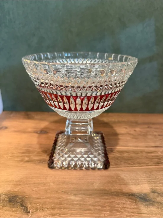 Westmoreland Clear and Ruby Red Cut Glass Compote