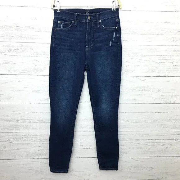 Gap Jeans Women's True Skinny High Rise Dark Wash Distressed size 0 length 27