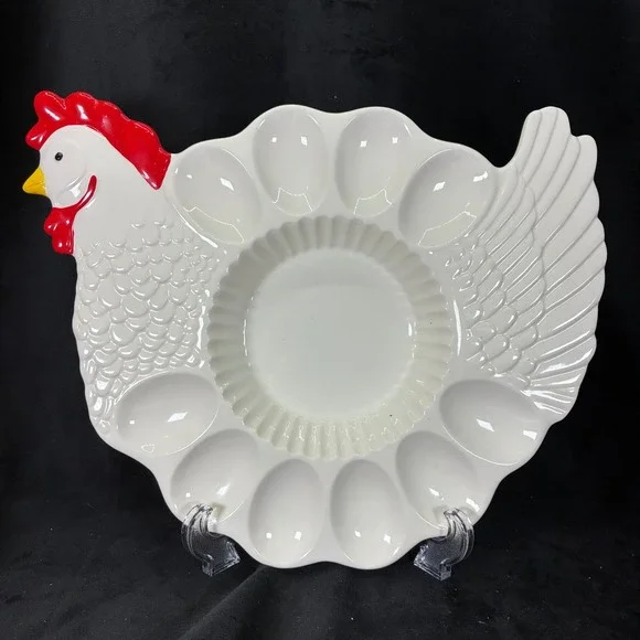 Teleflora Chicken Deviled Egg Platter White Ceramic Hen Serving Dish 12in Boxed