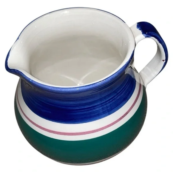 Furio Vintage Striped Art Pottery Pitcher‎ Made in Italy Blue Green