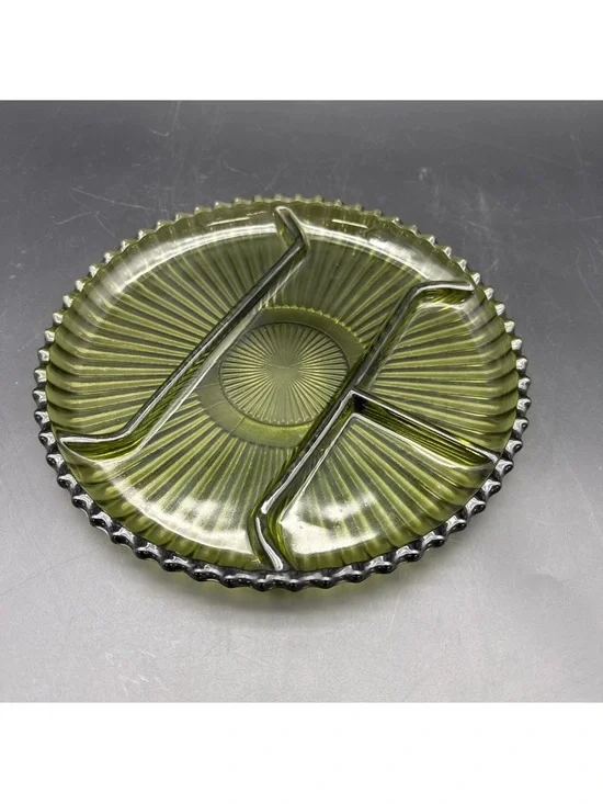 Indiana Glass Olive Green Divided Serving Plate
