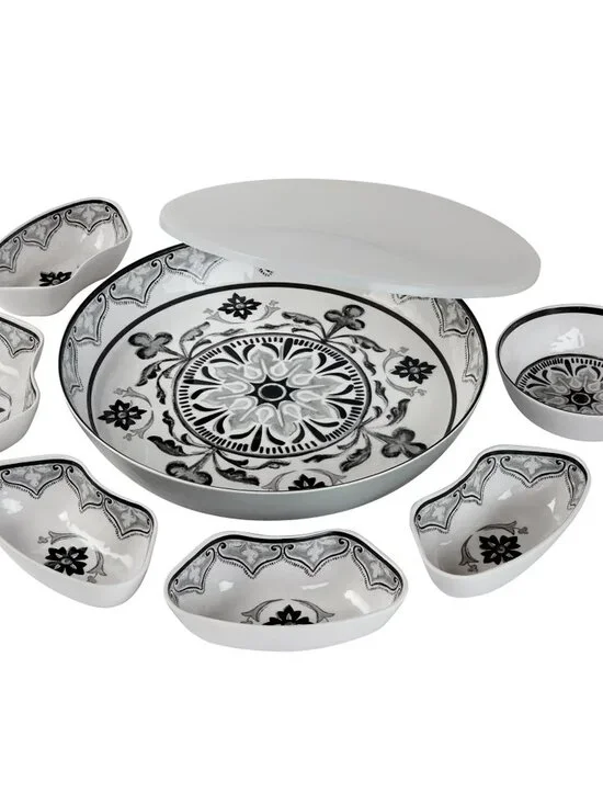 7-piece  Indoor and Outdoor Entertaining  Melamine Lazy Susan Set with Cover