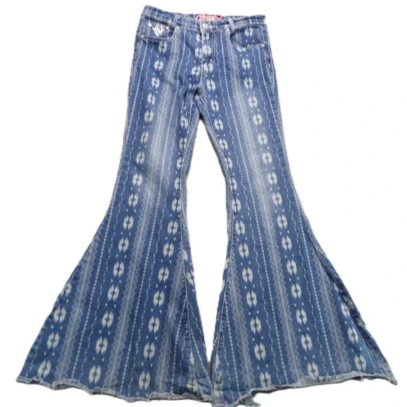 Cowgirl Hardware Aztec Flare Jeans Womens W27 Blue Bell Bottom Western Rodeo Y2K