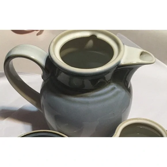 Noritake Stoneware Large Pitcher Blue White - Vtg Farmhouse - Sorcerer 8620