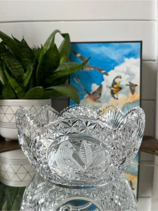 vintage Hofbauer crystal cut bird design bowl from 