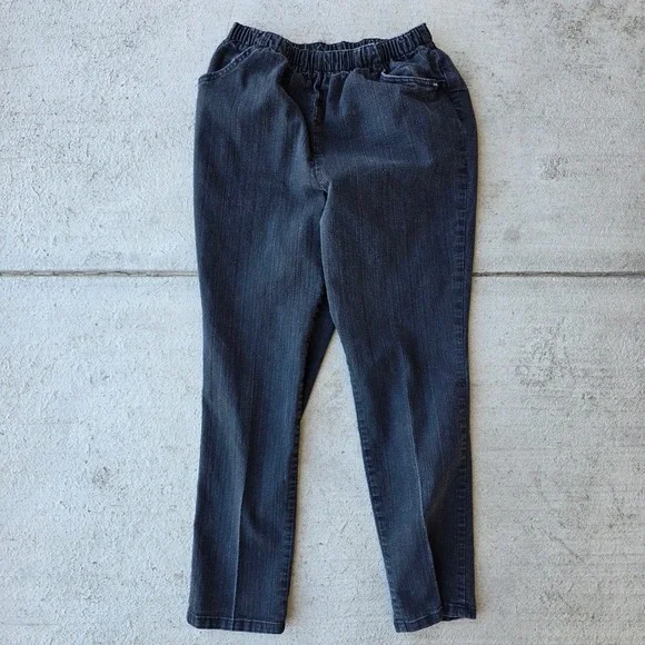 Alfred Dunner Black Denim Elastic Waist‎ Pull On Pants Petite 10 101CJ66BS