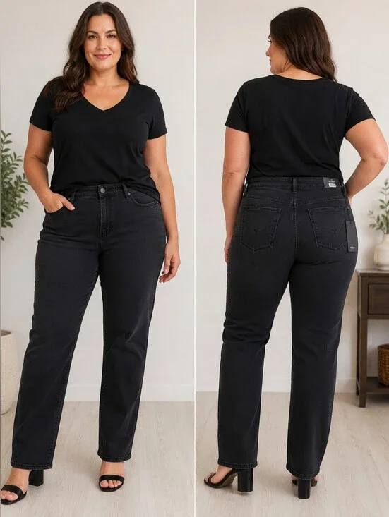 Hudson Los Angeles Women High-Rise Straight Leg Jeans – Night Time Wash – Sz 16
