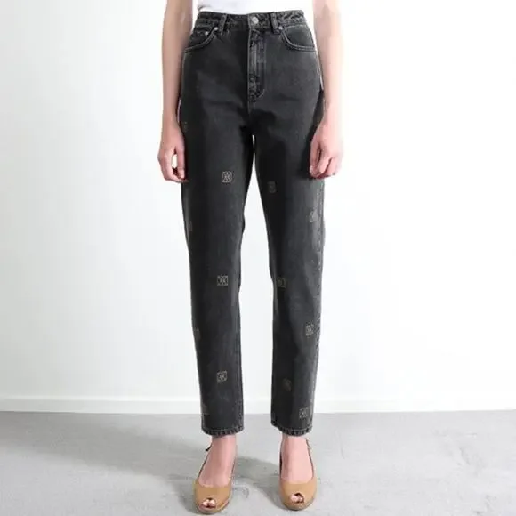 Amendi Jeans Logo High Waist Denim Black Size 32x32 New Retails $285‎
