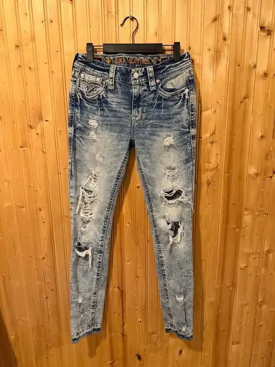 Rock Revival Women's Distressed Acid Wash Skinny Jeans 27-28