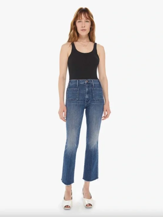 Mother Denim Hustler Patch Pocket Ankle Fray in Out for the Evening, Size 29