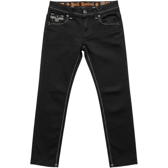 Rock Revival Skinny Jeans Womens 29 Black Excellent Embroidered Contrast Stitch