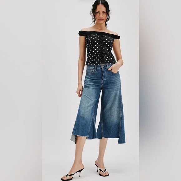 We The Free Ripple Wide-Leg Pieced Cropped Jeans