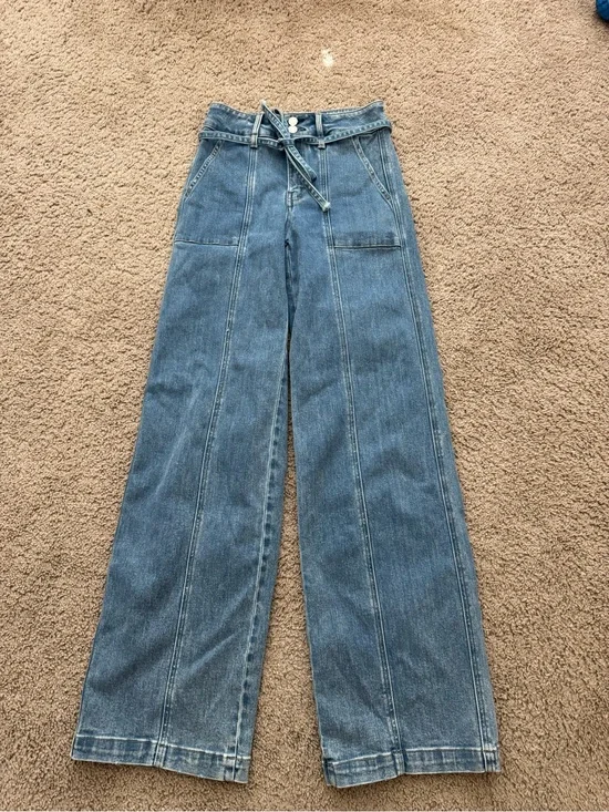 Vervet Wide-Leg High-Waist Blue Denim Jeans with Tie Belt