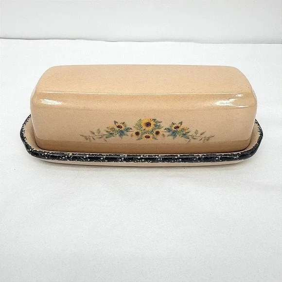 Home & Garden Party Ltd Butter Dish Sunflower Speckled Trim Vintage Kitchen