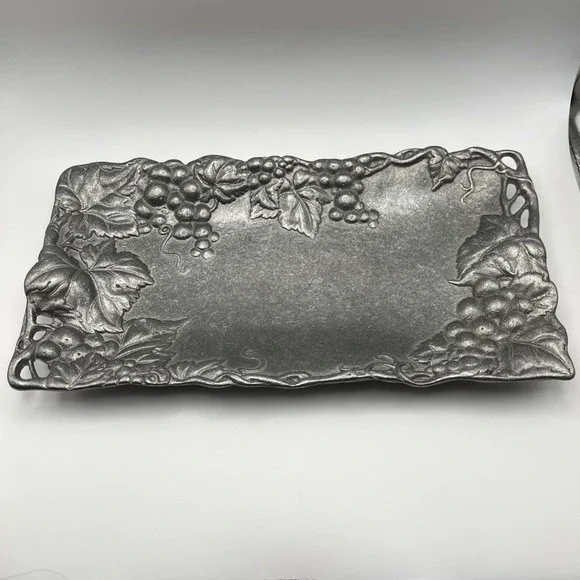 Pewter Made In Argentina Tray With Embossed Grapes/Vines 11