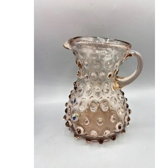 Vtg Smoky Amethyst Glass Hobnail‎ Wart Pitcher Small Creamer Hand Blown Decor