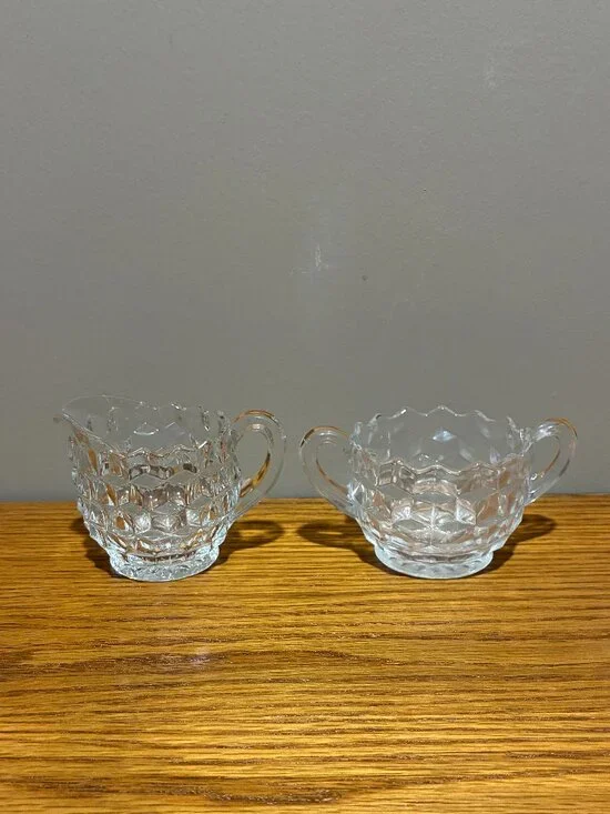 Vintage Fostoria American Clear Creamer & Sugar Bowl Set - 2 1/2