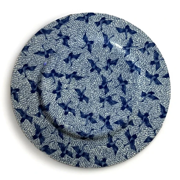 Vintage Fitz & Floyd Blue Stork Serving Platter 12” Blue White Chinoiserie 1977