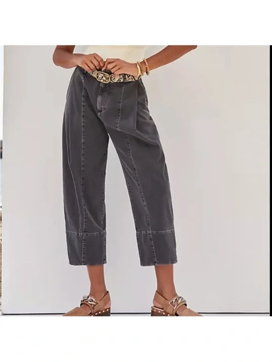 Pilcro Washed Gray Cropped Panel-Seam Jeans