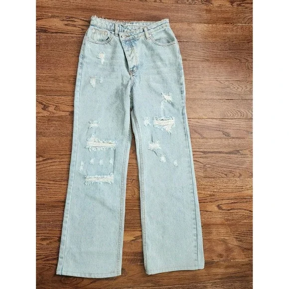 Signature 8 Crossover Waist Jeans Women Size S Light Wash Distressed Streetwear