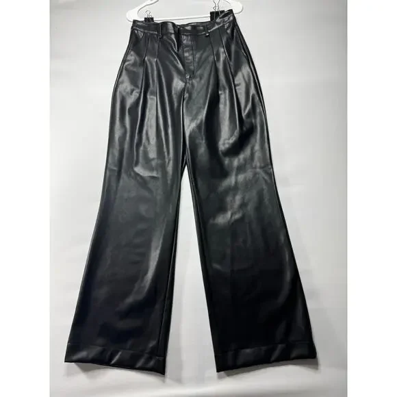 7 For All Mankind Women's Black Wide Leg Faux Leather Pants‎ - Size M (28x30)*