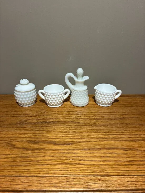 Vintage Lot of 4 Hobnail Milk Glass Pieces