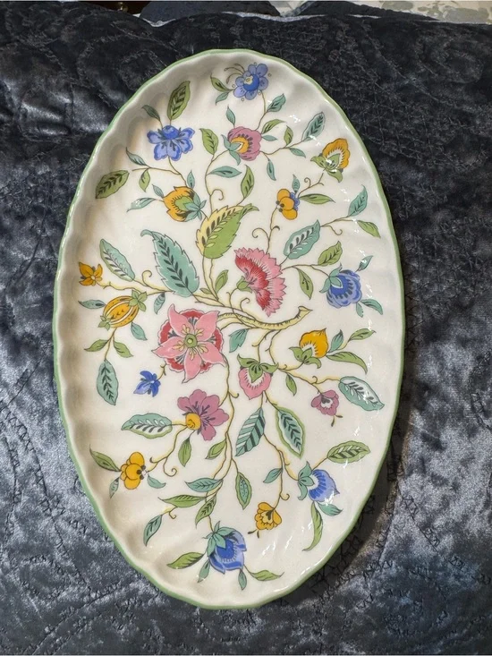 Hand-Painted Floral Oval Serving Platter - Multicolor Floral Design