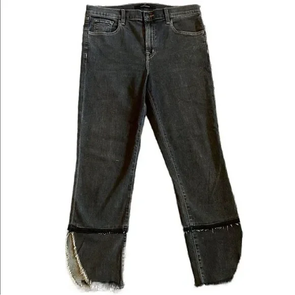 J Brand Women’s 28 Indigo Dark Grey Washed Jeans with Distressed Ankles